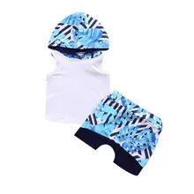 Комплект из 2 предметов; комплекты летней одежды для маленьких мальчиков; Повседневный жилет; топы без рукавов; шорты с капюшоном; комплект одежды