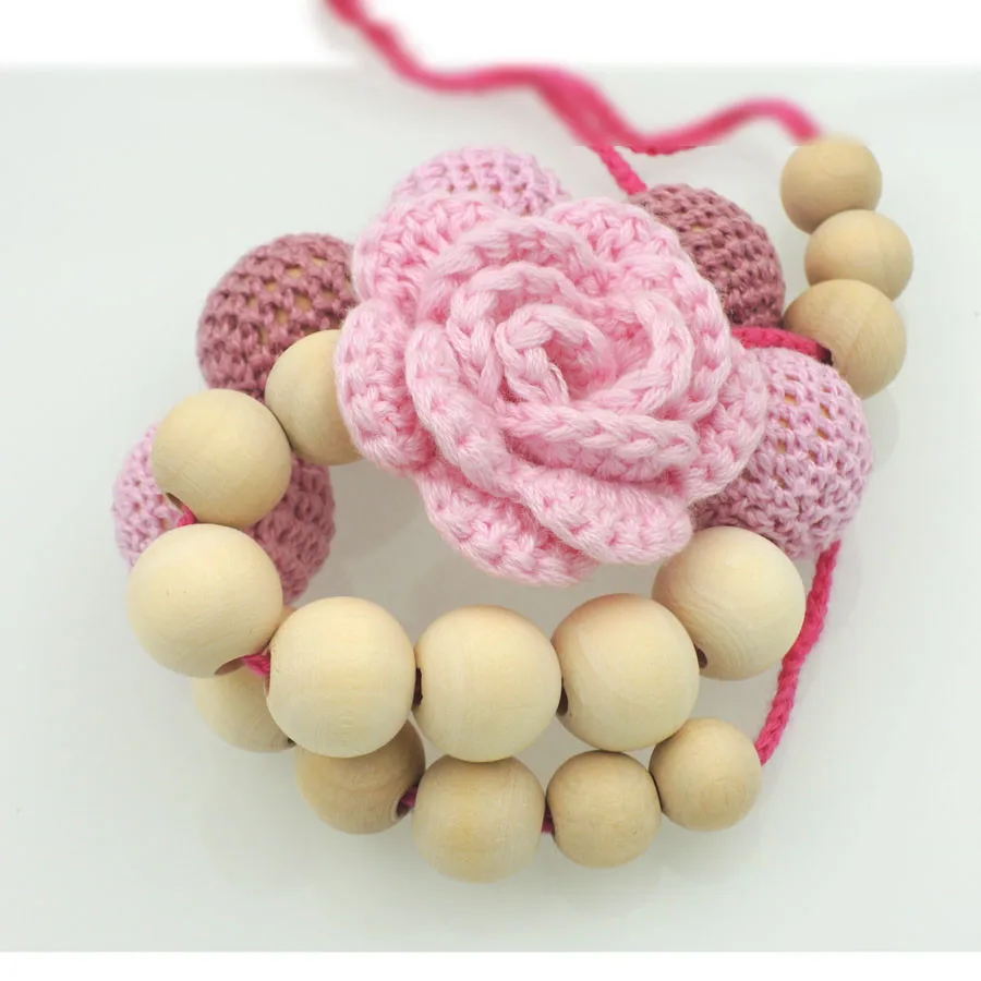 Новое поступление ручной вязки розовый вязаный крючком цветочный зубные кольца для детей ожерелье, слингоношения, детский Прорезыватель игрушка NW1987
