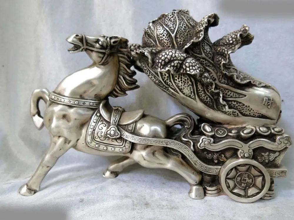 

Fine Silver sculpture China carved lucky treasure house Chinese cabbage Statue