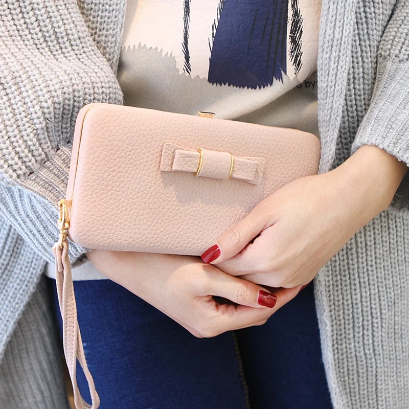 محفظة القوس محفظة الإناث الشهيرة العلامة التجارية بطاقة حاملي الهاتف المحمول جيب بو الجلود النساء المال حقيبة مخلب النساء محفظة