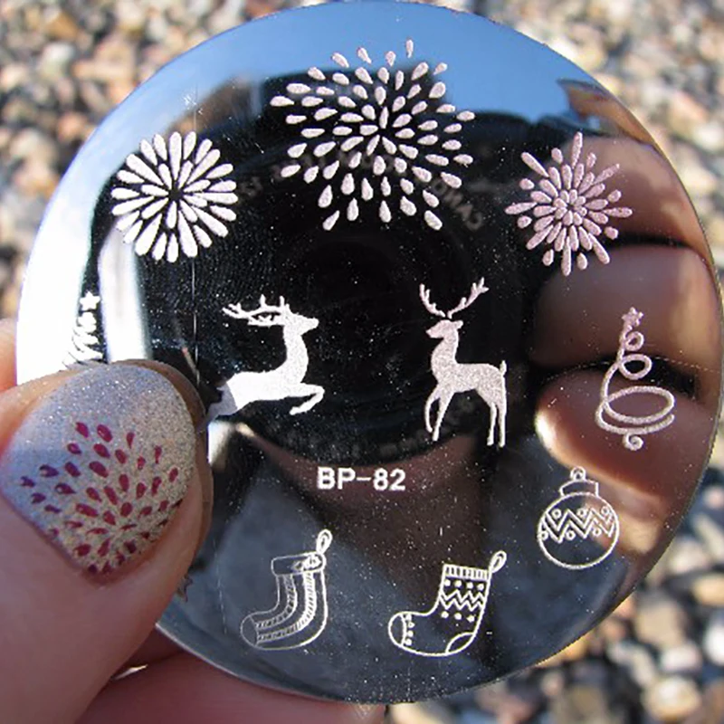 

BORN PRETTY Nail Art Stamping Plates Xmas Christmas Deer Fireworks Nails Stamp Image Template Manicure Stencils BP82