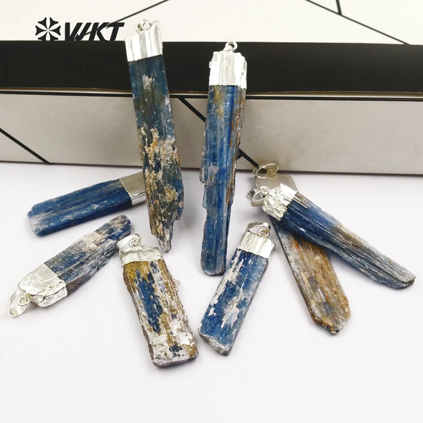

WT-P500 Holiday Sale Beautiful natural raw blue kyanite pendants with gold metal electroplated on top