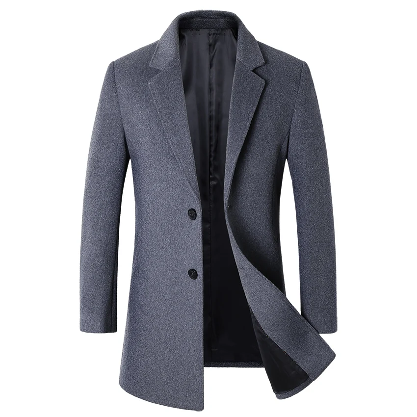 EICHOS High Quality Woolen Peacoat Men Slim Fit Solid Color Overcoat Long Man Autumn Male Wool Blend Casaco Masculino