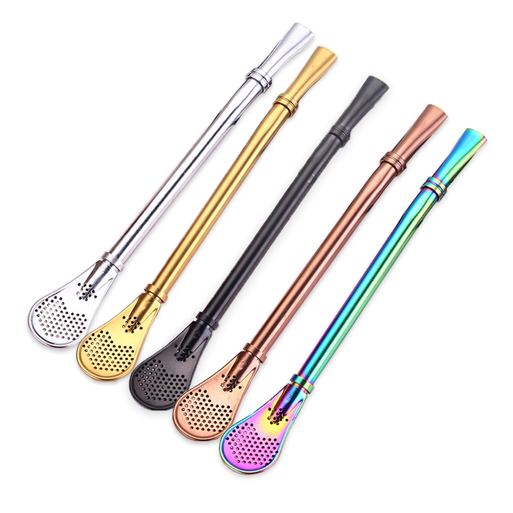 1PC Stainless Steel Straws Metal Straw Tubules Yerba Mate Filter Spoons Reusable Tube Tea Tools+ Cleaner Brush Bar Accessories