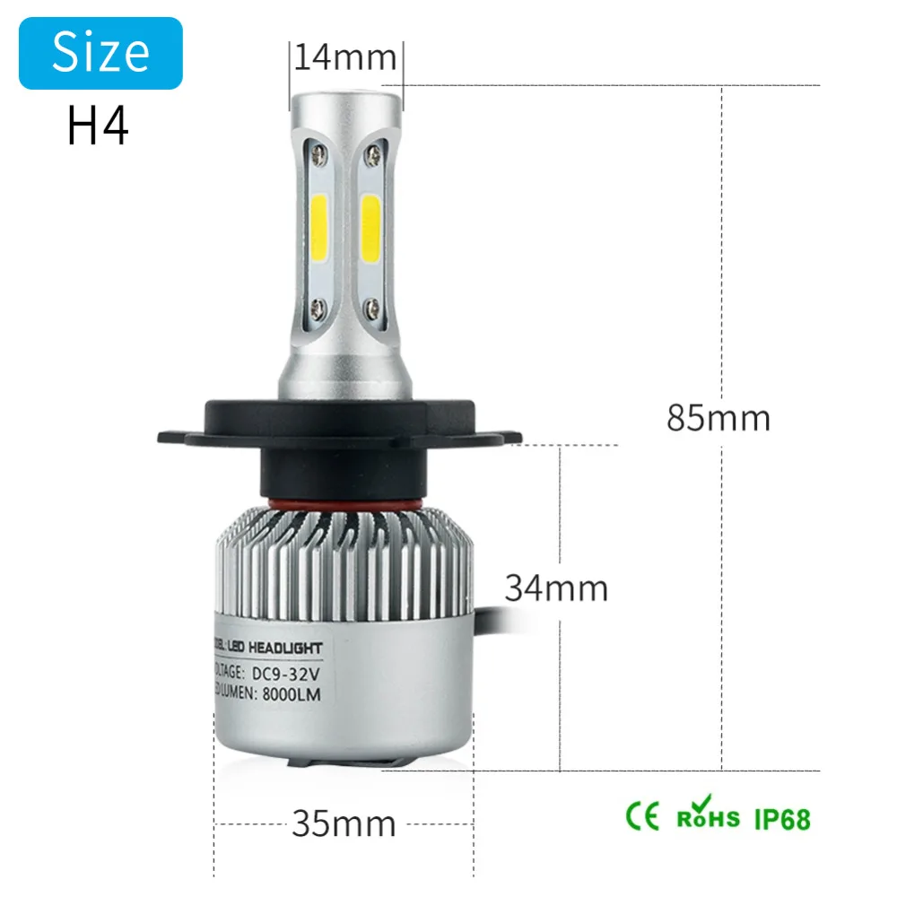 2X H11 светодиодный H4 H7 H1 H3 HB4 H8 HB3 H27 9005 9006 Авто фары лампы 72W фары для 8000LM автомобильные аксессуары 6000k светодиодный помощи при парковке лампы 12V