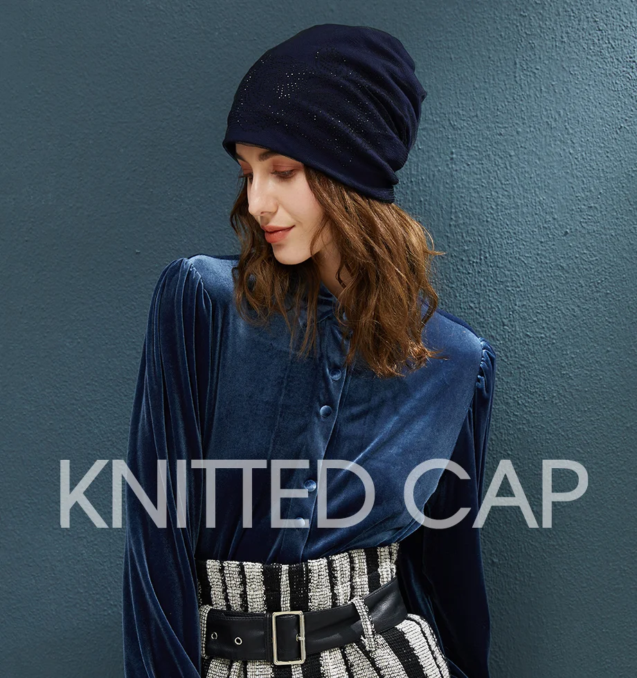Winter Beanies Ponytail With Mesh And Rhinestone Flower Hats For Women Elegant Knit Caps  Female Streetwear Warm Beanie Skullies (1)