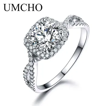 

UMCHO Luxury Bridal Cubic Zircon Rings For Women Real Silver 925 Jewelry Solitaire Engagement Wedding Party Brand Fine Jewelry