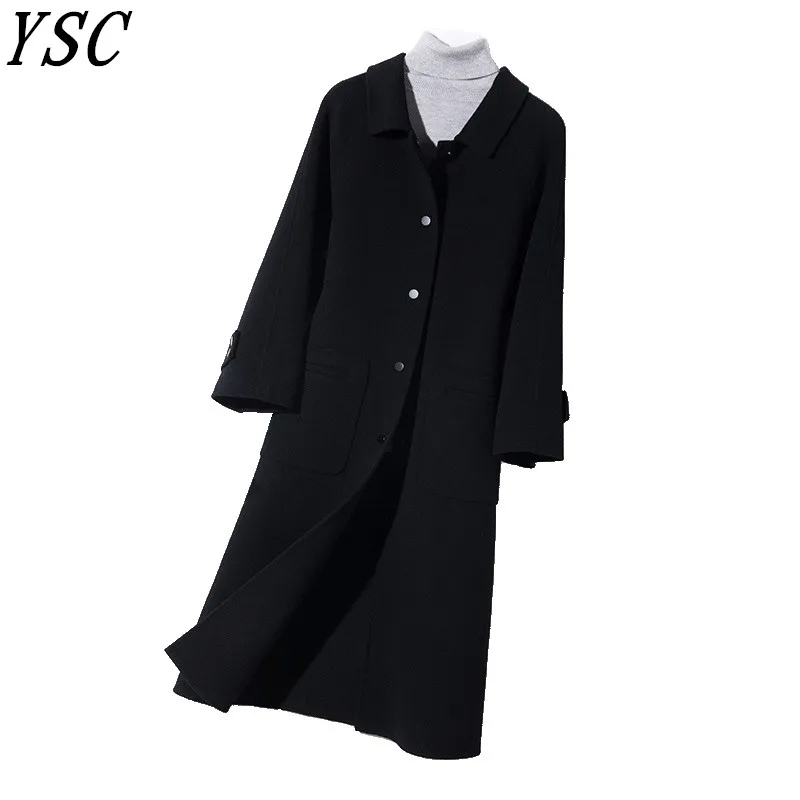 Chaud Droit Long Au Noir Style Col Lâche Épaississement 2018 Qualité Manteau Camel Garder Main Design Pure Laine light Avec Haute Femmes Nouveau q7gwZaU