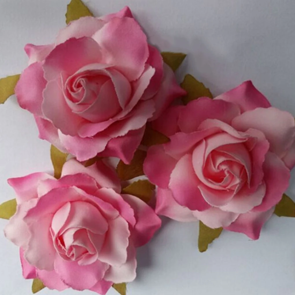 10pcs Artificial Silk Rose Flower Heads for DIY Headwear Shoes Wedding Decoration Pink Gradient