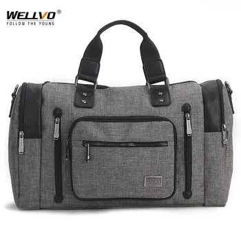 

Male Big Travel Bag Nylon Handbag Over the Shoulder Bag Portable Luggage Duffel Bag Gray Large Capacity Weekend Bag XA98ZC