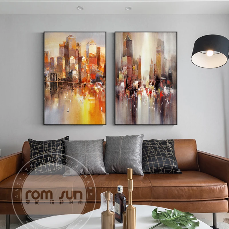 

Abstract Canvas Painting City Building Wall Art Paintings Landscape Prints Wall Pictures For Living Room Aisle Pub Decorative