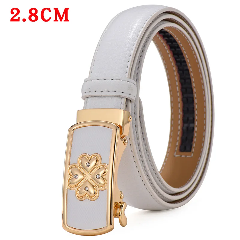 2.8cm White Женские ремни из натуральной кожи, женский ремень, роскошный известный дизайнер, модные ремни с автоматической пряжкой для платья, черные, Ceinture Femme - Цвет: 2.8cm White