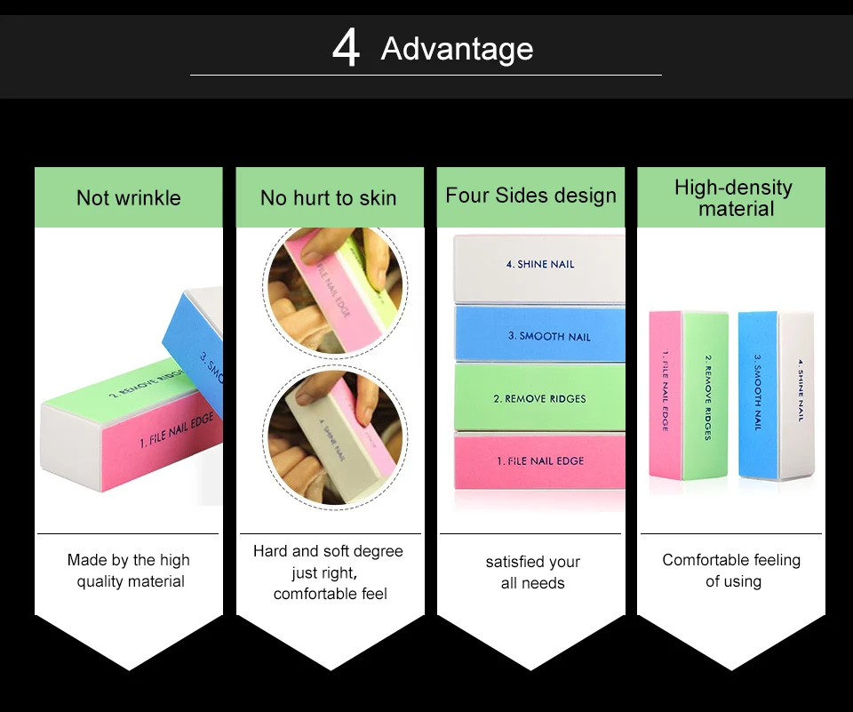 Красочные 4 пути пилки для ногтей буферная Полировка Блок шлифовальный дизайн ногтей маникюр инструменты для дизайна ногтей для маникюра