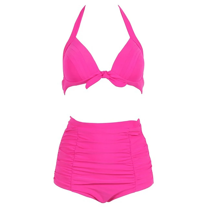 

KINGTUT 2019 Plus Size Bikini New Retro Solid Bikinis High Waist Swimsuit Female Swimwear Women Set Bathing Suits Beach Biquini
