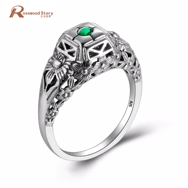 

New Arrival Women Men Green CZ Stones Ring Charm Brand Jewelry Antique 925 Sterling Silver Wedding Anniversary Rings Anillos