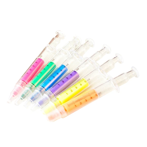 

6x Illuminated Marker Syringe Highlighter Pen Watercolor Medical stationery