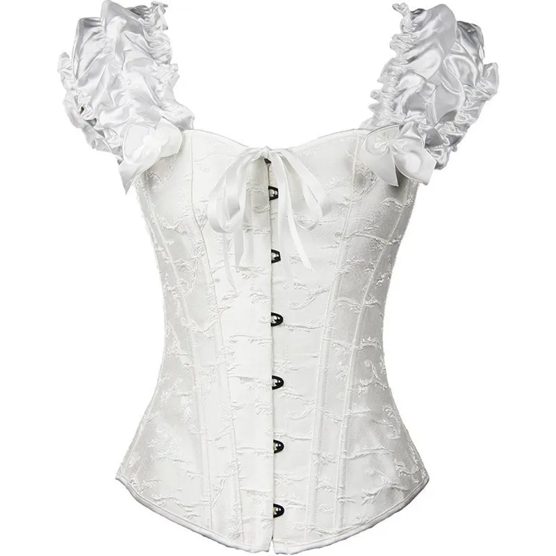White Women Jacquard Lingerie Basque Corselet Bustier Sexy Floral Lace  Top Corset Steampunk Night Clubwear Plus Size 5XL 6XL (5)