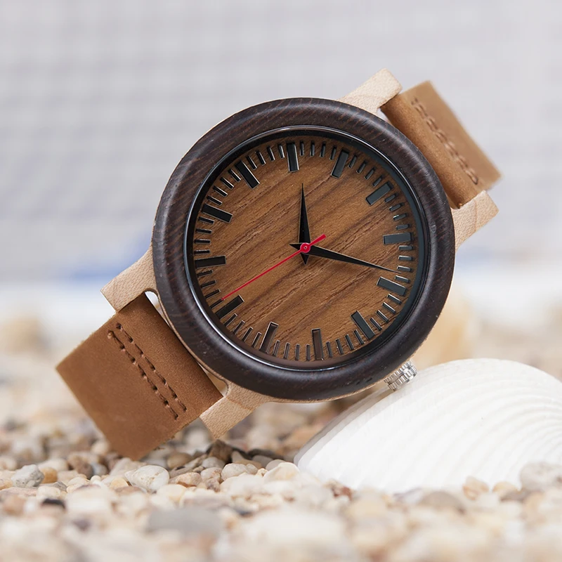 BOBO BIRD M14 Vintage Unique Design Wooden Watch For Men With Genuine Leather Strap in Gift Box