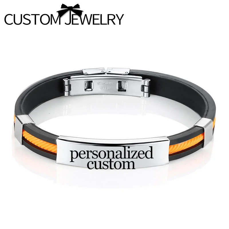 

GAGAFEEL Engrave Custom Silicone Bracelets For Women Men Jewelry Titanium Stainless Steel Bangle Wristband Bracelet Gift