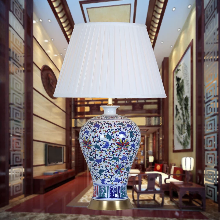 Vintage chinese bedroom living room wedding table lamp Jingdezhen porcelain ceramic table lamp art lamp shades table blue and white(10)