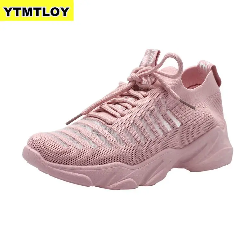 

Sneakers Women Mesh Lace-Up Solid Flat Platform Shallow Stretch Fabric Knited Spring Autumn Wedges Shoes For Zapatos De Mujer