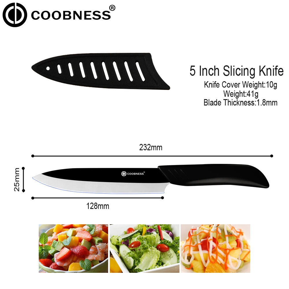 COOBNESS керамический кухонный нож для очистки овощей, универсальный нож для нарезки " 4" " 6" с одной черной ручкой, черное лезвие, керамический нож в подарок