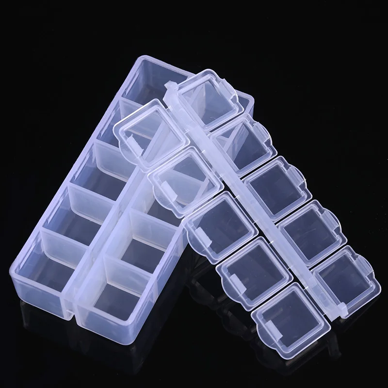 

10 Grids Clear Nail Decorations Container with Cap Storage Case Box Nail Art Decor Tool Organizer