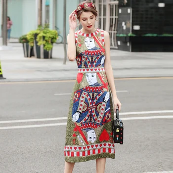 

High quality print Slim fashion dress 2019 new designer women's sleeveless Playing CARDS Bodycon dress