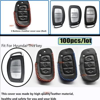 

For hyundai IX20 IX30 IX35 I40 Top Leather Car key Case Bag Auto Key Chain Ring 3buttons Protect Auto key Cover Shell 100PCS