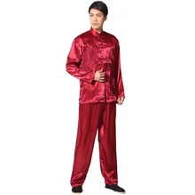 Nuevo Satén Rayón Traje de Kung Fu Chino Tradicional de Los Hombres Largo de La Vendimia manga Tai Chi Wushu Uniforme Ropa Ml XL XXL 3XL L070623
