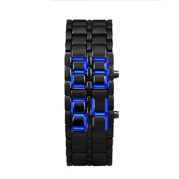 

Mens Watches Top Brand Luxury 2019 Lava Style Iron Samurai Black Bracelet LED Japanese Inspired Watch BLUE relogio feminino