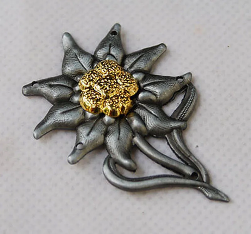 WWII German EM Edelweiss Mountain Metal Cap Badge Insignia-GM042