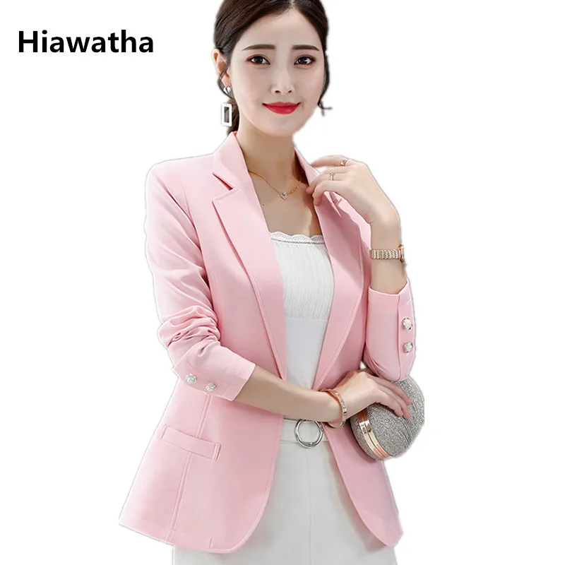 

Hiawatha Pink/Yellow/Green/Black Single Button Suit Women Spring Autumn Jacket Office Lady Style Blazer Feminino BL015
