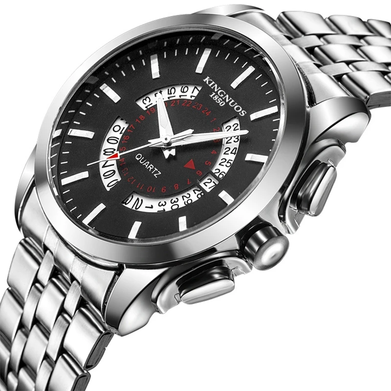 

Relogio Masculino KINGNUOS Brand Men's watch Stainless Steel Waterproof Quartz Watches Business Leather Calendar Wristwatch