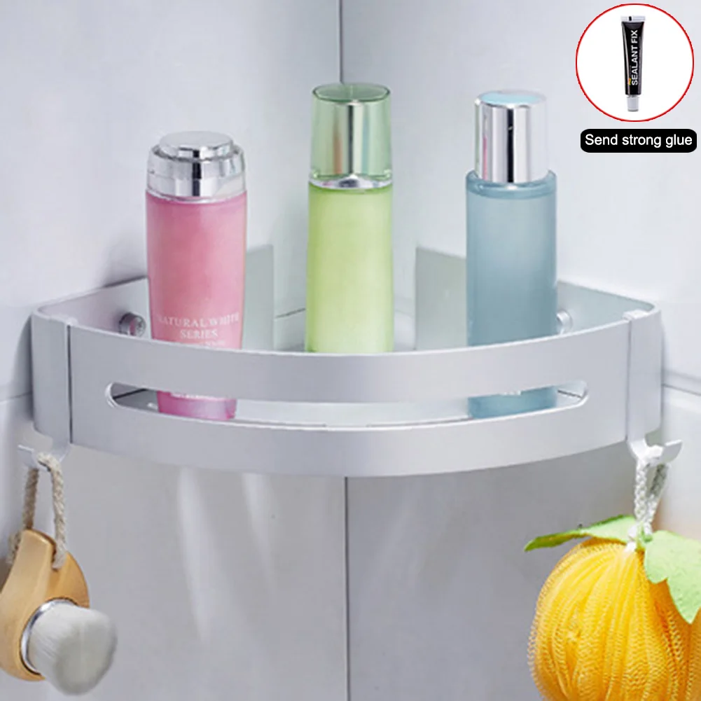 Corner Bathroom Shelf Rustproof Wall Mount Nail Free Adhesive Space Aluminum Kitchen Storage HTQ99