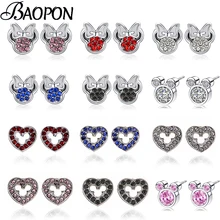 BAOPON представляет серебряные серьги-гвоздики с Микки Маусом, сверкающие серьги с Минни для женщин, детей, девочек, модное ювелирное изделие