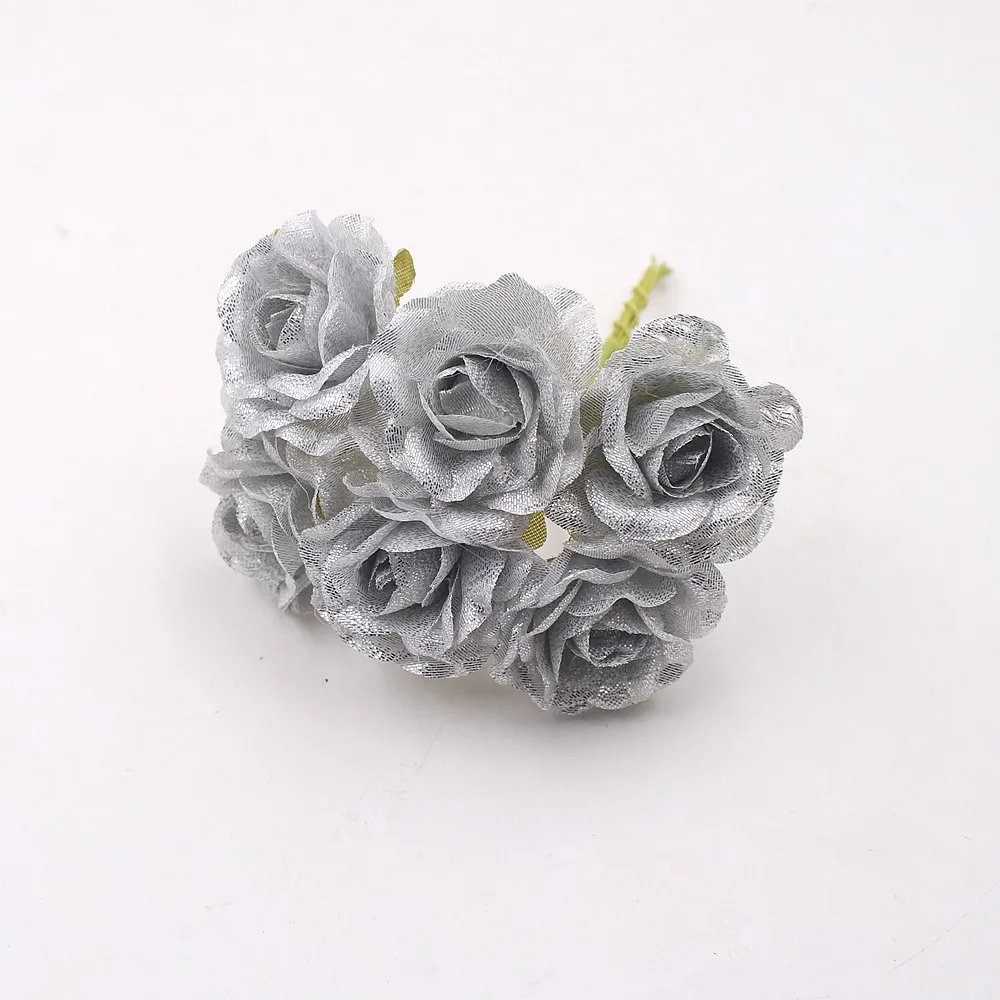 Серебристый 6 шт. золотые розы искусственные цветы для Rosa Свадебные украшения Одежда из ткани для шитья рукоделие DIY принадлежности для рукоделия аксессуары - Цвет: Серебристый