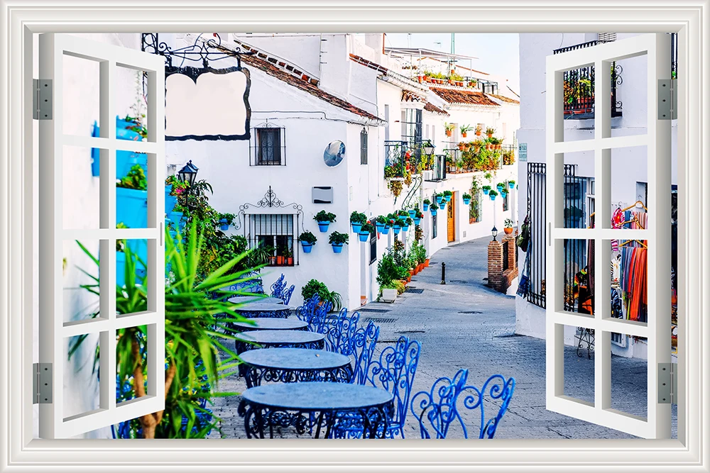 3D Наклейка на стену с видом на окно, пейзаж, европейский город, уличная наклейка, виниловые обои, домашний декор, для гостиной - Цвет: 28