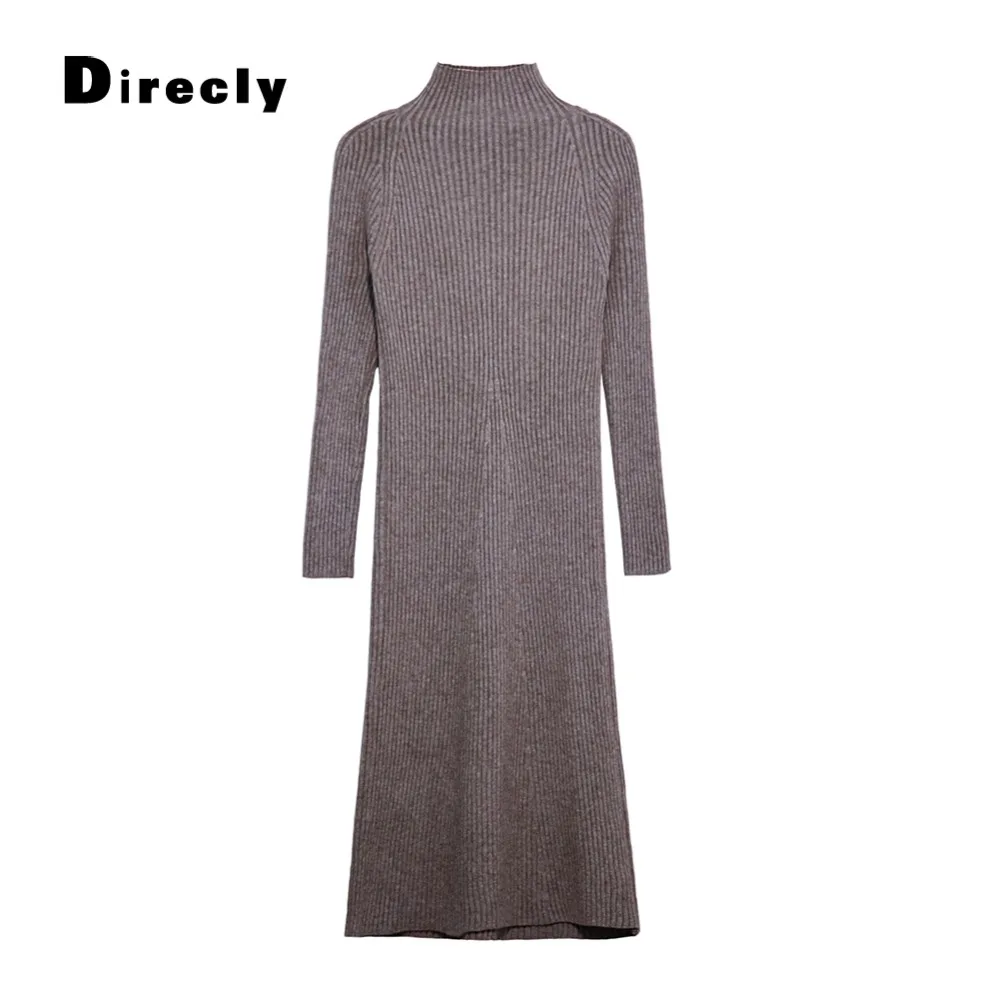 

Direcly2018 autumn and winter new ladies high collar long knit dress sweater women's long-sleeved pullover sweater women