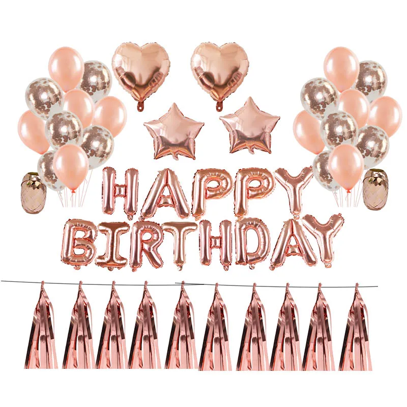 

Set Rose Gold Balloons Wedding Birthday Party Balloons Foil Star Heart Balloon Happy Birthday Letter Ballon Party Decorations