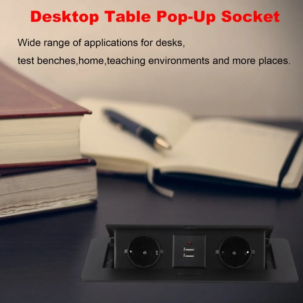 

Multifunction Standard Black Round Side Desktop Conference Table Pop-Up Socket 2 Outlet Plug + 2USB Insert EU Plug 2018 New