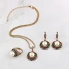 Kinel 3Pcs Vintage Imitation Pearls Jewelry Sets For Women Antique Gold Crystal Wedding Necklace Earrings Ring Turkish Jewelry ► Photo 3/6