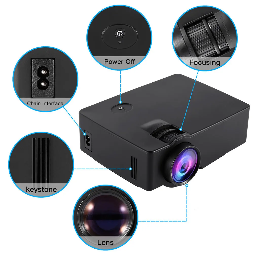 E08 LCD Projector The Same Screen Home Cinema Movie Portable Projectors HDMI/USB/AV/TF/VGA 1000:1 30-120 inch 50w