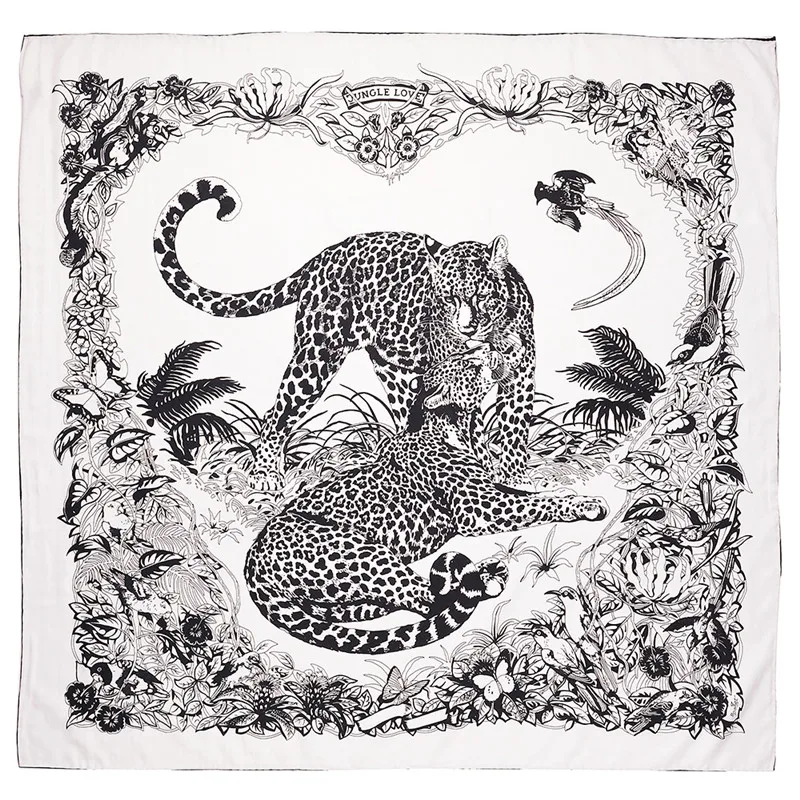 

POBING Silk Scarf Women Couple Leopard Print Manual Rolled Square Scarves Wraps Echarpes Foulards Femme Bandana Large Hijab