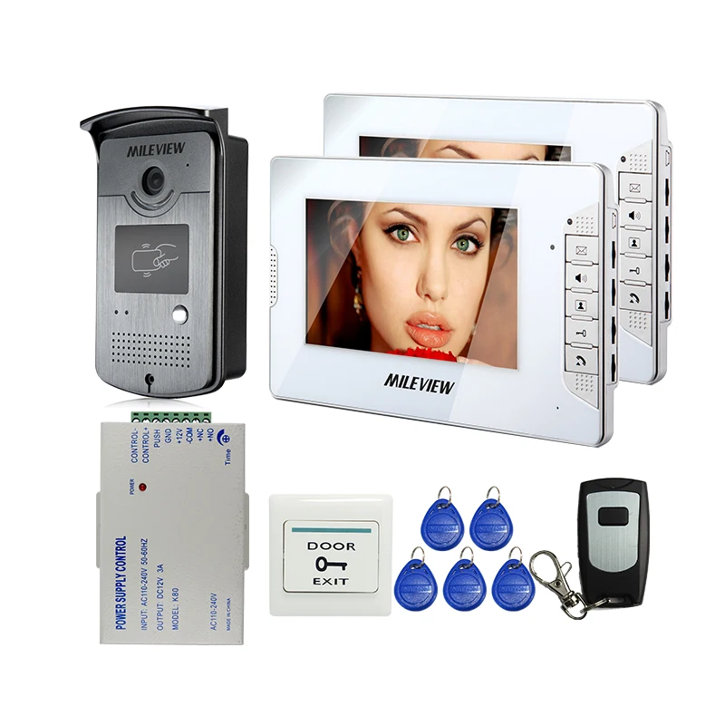 

Brand New Wired 7" LCD Video Door Phone Intercom System 2 Monitors + RFID Access Doorbell Camera + Remote Control FREE SHIPPING