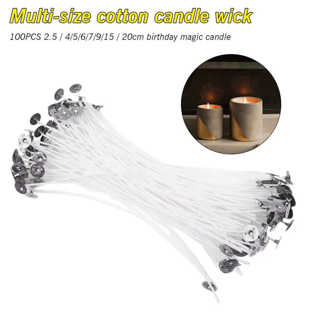

White Cotton Candle Wick with sustainer smokeless Candle DIY Party Birthday Candles Magic Relighting Candle 100pcs/Pack