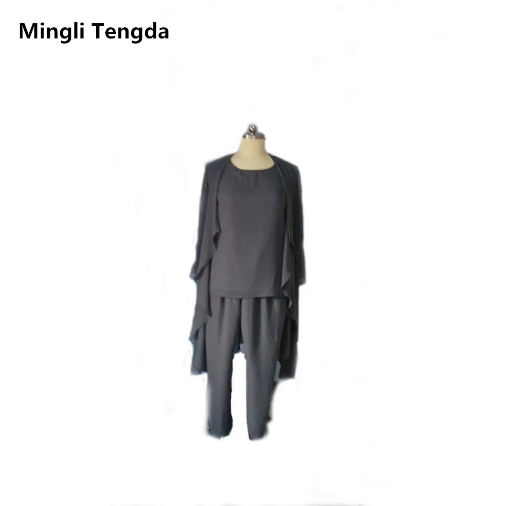 

Mingli Tengda Black Chiffon Three Pieces Mother of Bride Pants Suits Mother of the Bride Dresses with Long Sleeve Jacket 2018