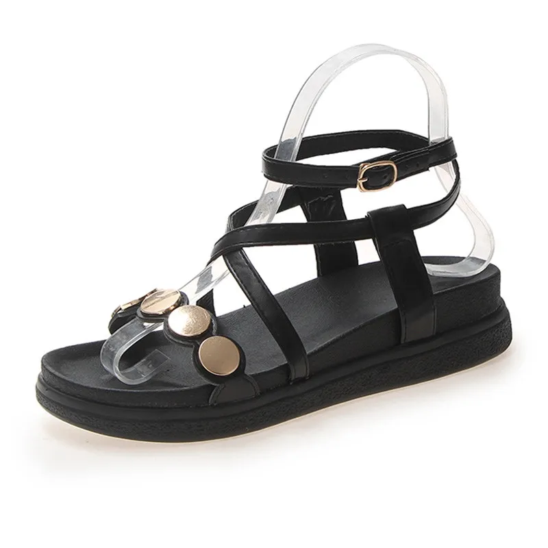 

Girls Sandals Women 2019 New Summer Fashion Metal Buckle Thick-soled Platform Shoes Ins Cross Buckle With Roman Shoes
