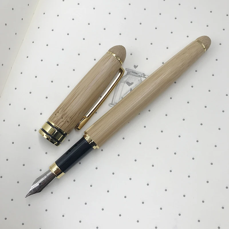 1 из бамбука фонтан Золотой зажим для ручки тонкий наконечник 0,5 мм иридиевое остриё ручки чернил для написания школьные канцелярские