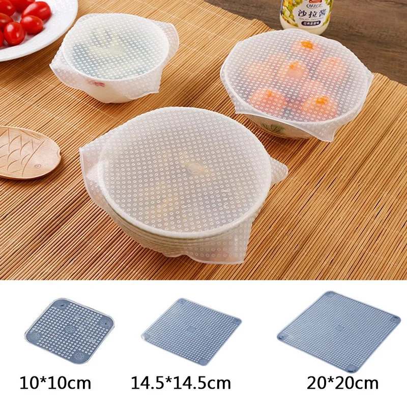 

HIFUAR 4pcs Reusable Silicone Bowl Cover Transparent Extensible Silica Gel Multifunctional Stretchable Preservative Lids Parts